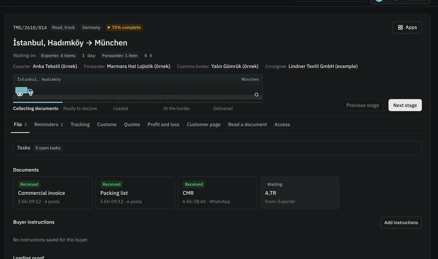 Shipment file in dark mode